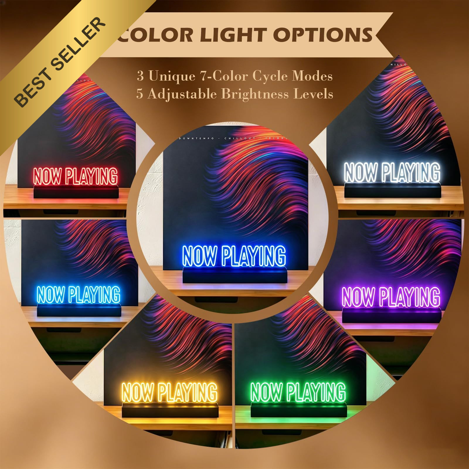 Now Playing Vinyl Record Stand LED Light Wood Album Display Holder Acrylic Sign