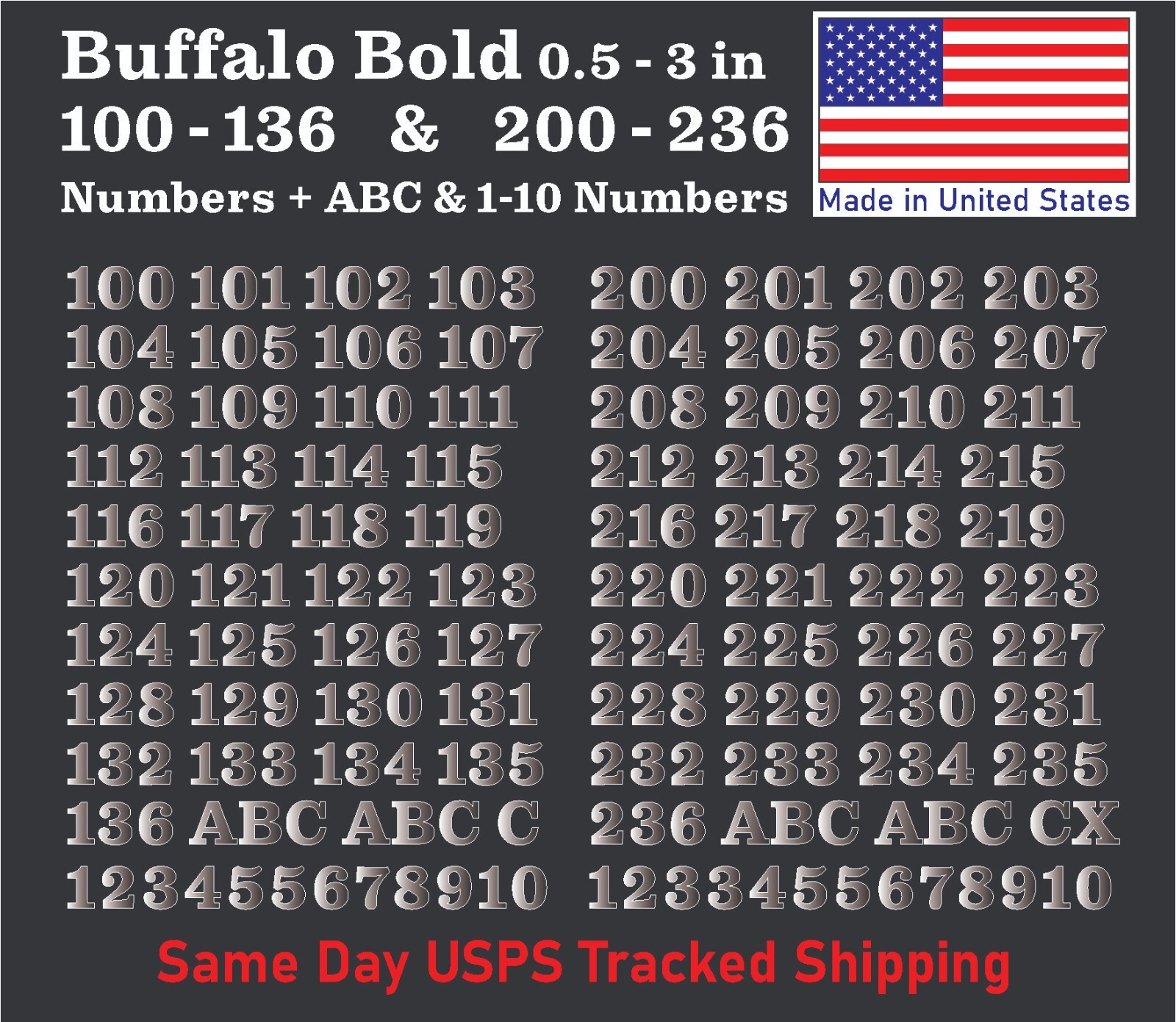100-136 & 200-236 Vinyl Decal Numbers – Mailbox, Wall, Address, Locker Stickers