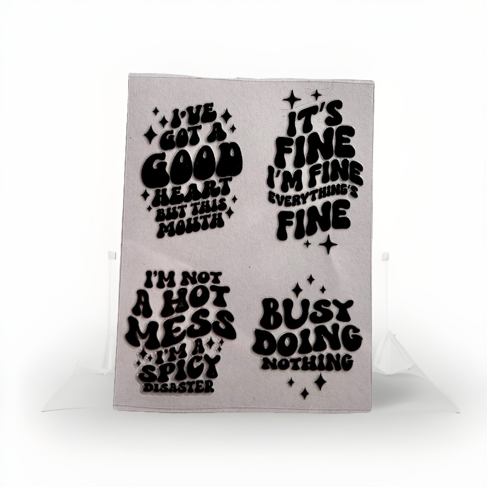 Sarcastic UV DTF Transfer Stickers Black Writing #3 New, Humor Waterproof Decal