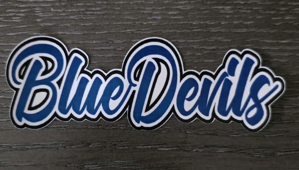 Blue Devil School Mascot Indoor/Outdoor Decal Sticker 5 X 1.5 Inch-FREE SHIPPING