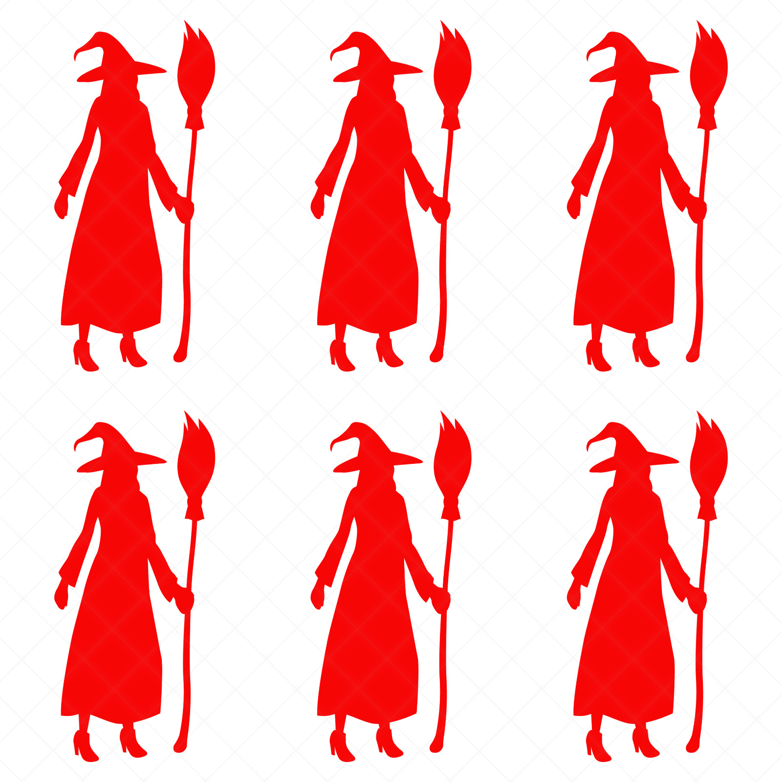 Set of 6 Witch with Broom Silhouette Decals | Halloween Window Stickers