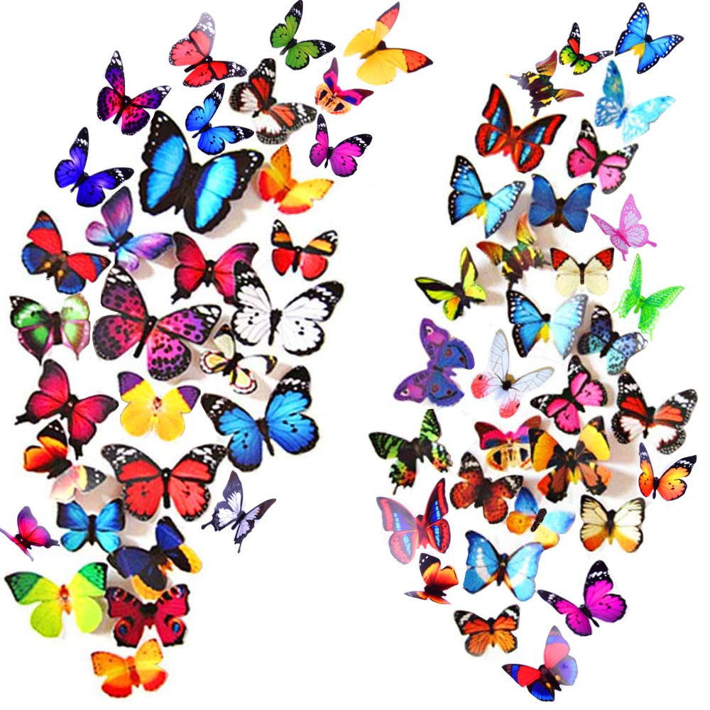 80 PCS Butterfly Wall Decor Waterproof Removable Reusable Wings Foldable PVC Pla