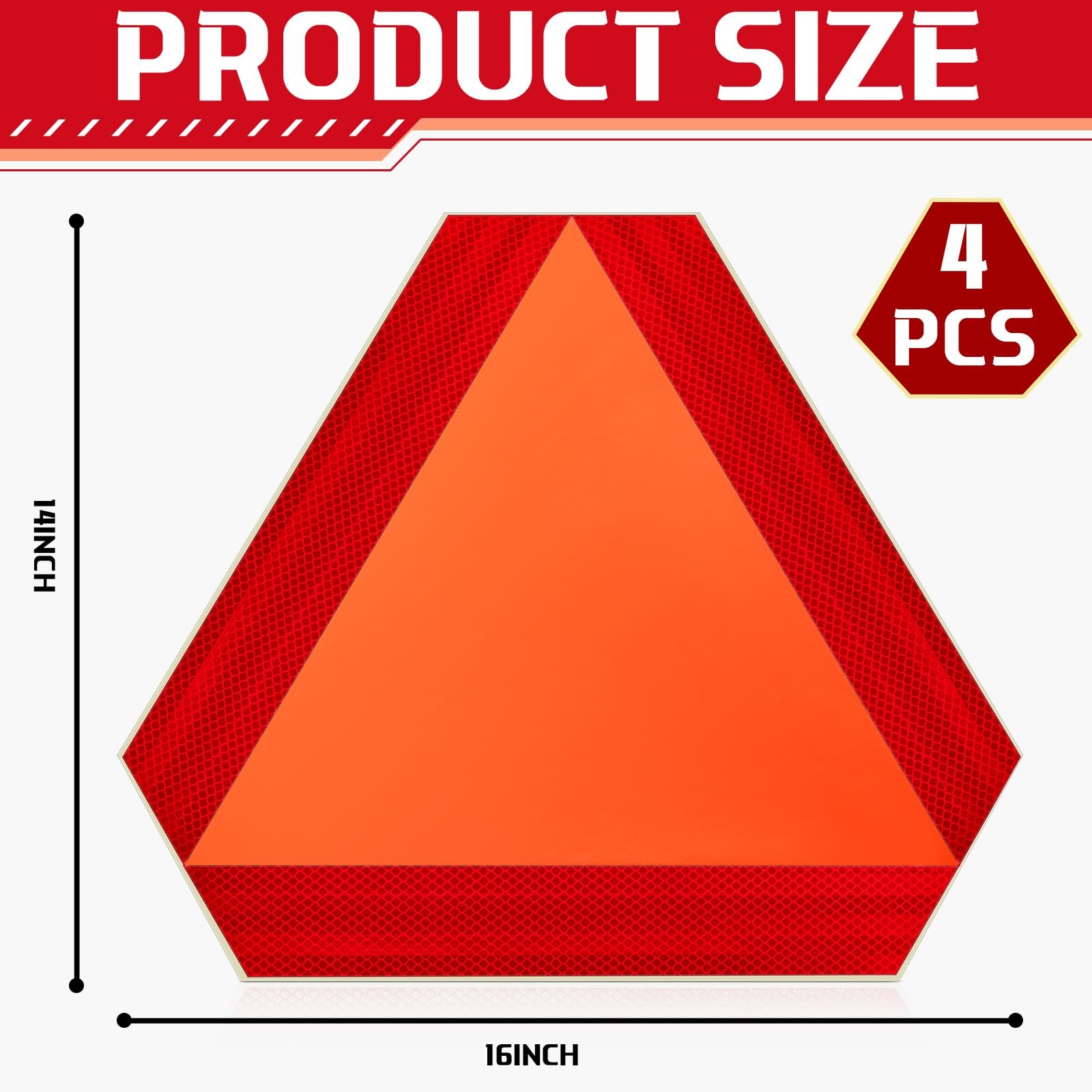 4 Pack Slow Moving Vehicle Triangle Sign 14"x16" Reflective Safety Stickers