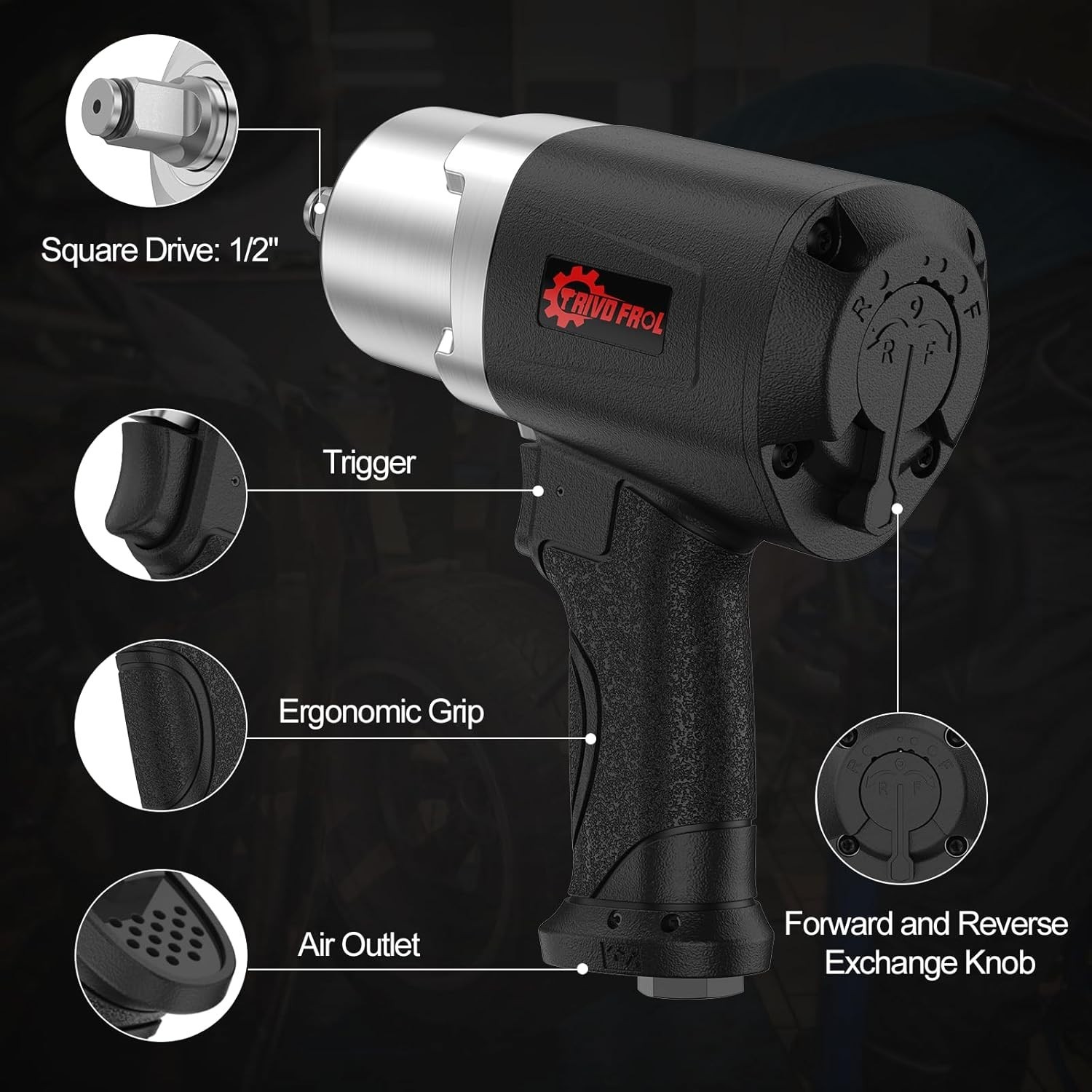 Air Impact Wrench 1/2" – 1/2 Inch Impact Gun 1/2 Drive, 1500Ft-lbs, 8000RPM High