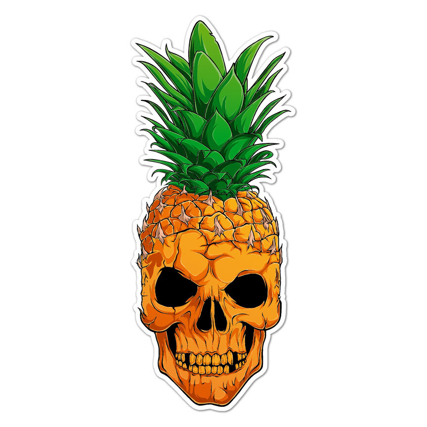 Pineapple Skull, Vinyl Decal Sticker, Indoor Outdoor, 3 Sizes, #8934