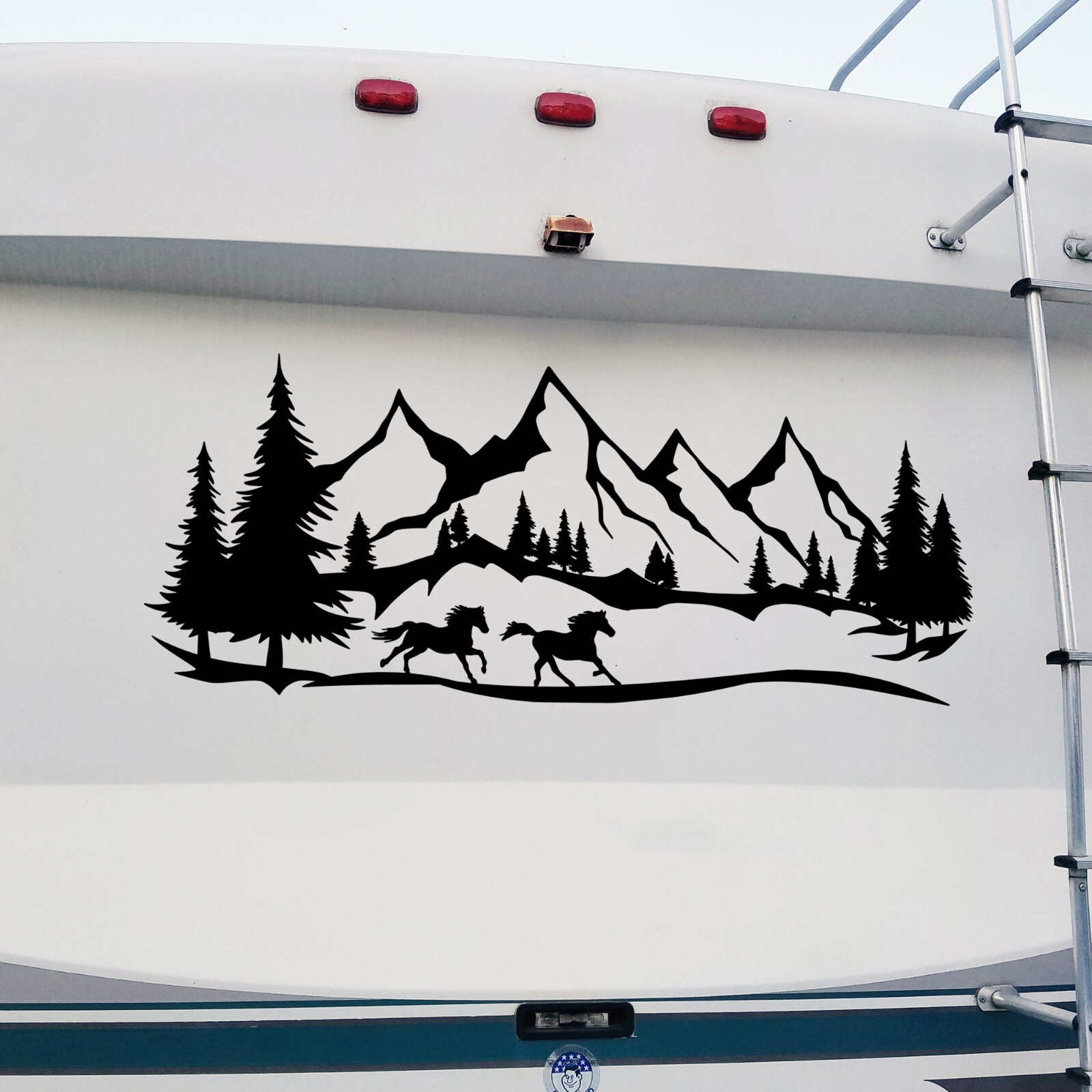 Horses Running Mountains Forest Scene Vinyl Decal V3 – Camper Graphics – Die Cut