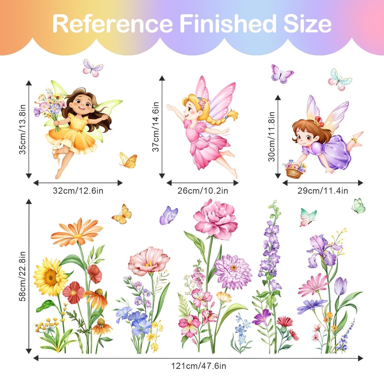 Flower Fairy Wall Decals Butterfly Girl with Wildflower Sunflower Wall Sticke…
