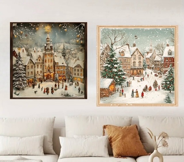 2PC 18ix18inch Winter Paint decal with frame style, wall mural, Holiday Wall De