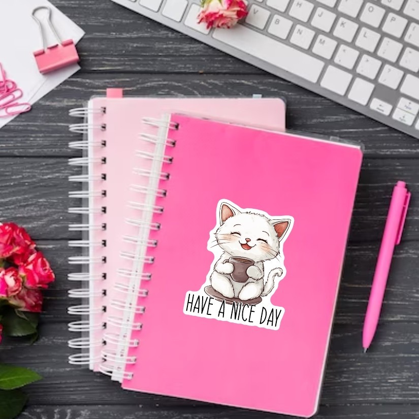 Have a nice day!, Cute Cat Sticker, Peel N' Stick, Different Sizes
