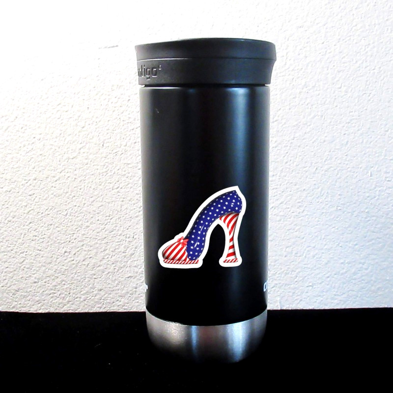 Patriotic High Heel Shoe Vinyl Sticker USA Flag Red White Blue Decal Car Bottle