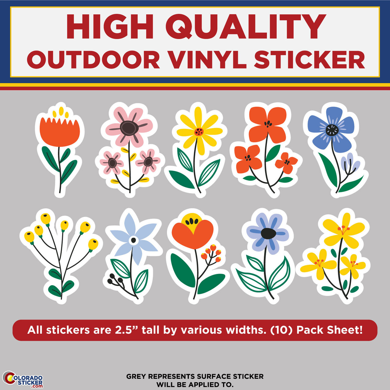 Flower Sticker Sheet 10 pack, High Quality Vinyl Stickers