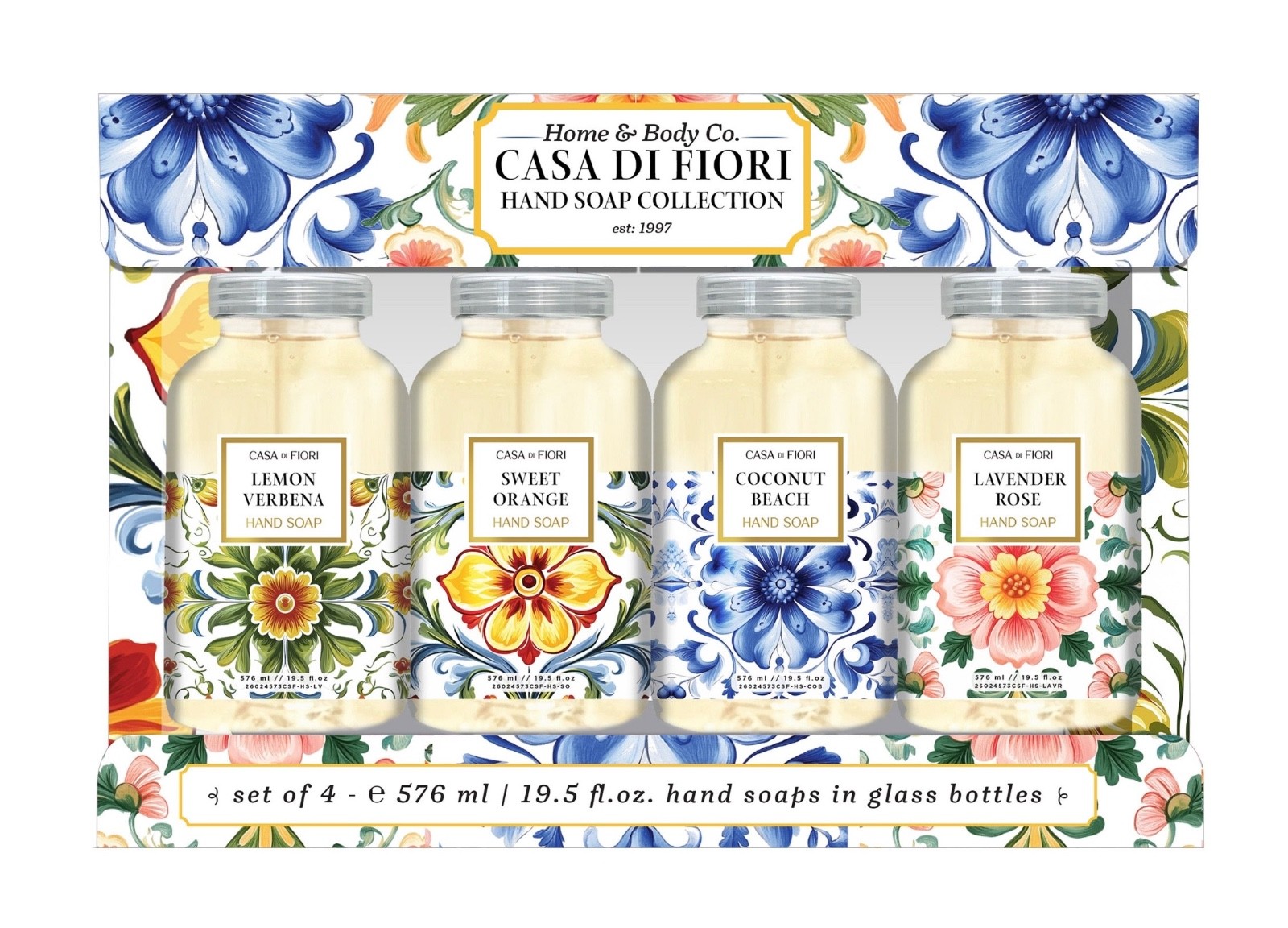 Home & Body Co. Casa Di Fiori Hand Soap Collection Set of 4, 19.5 Fl Oz (576 Ml)