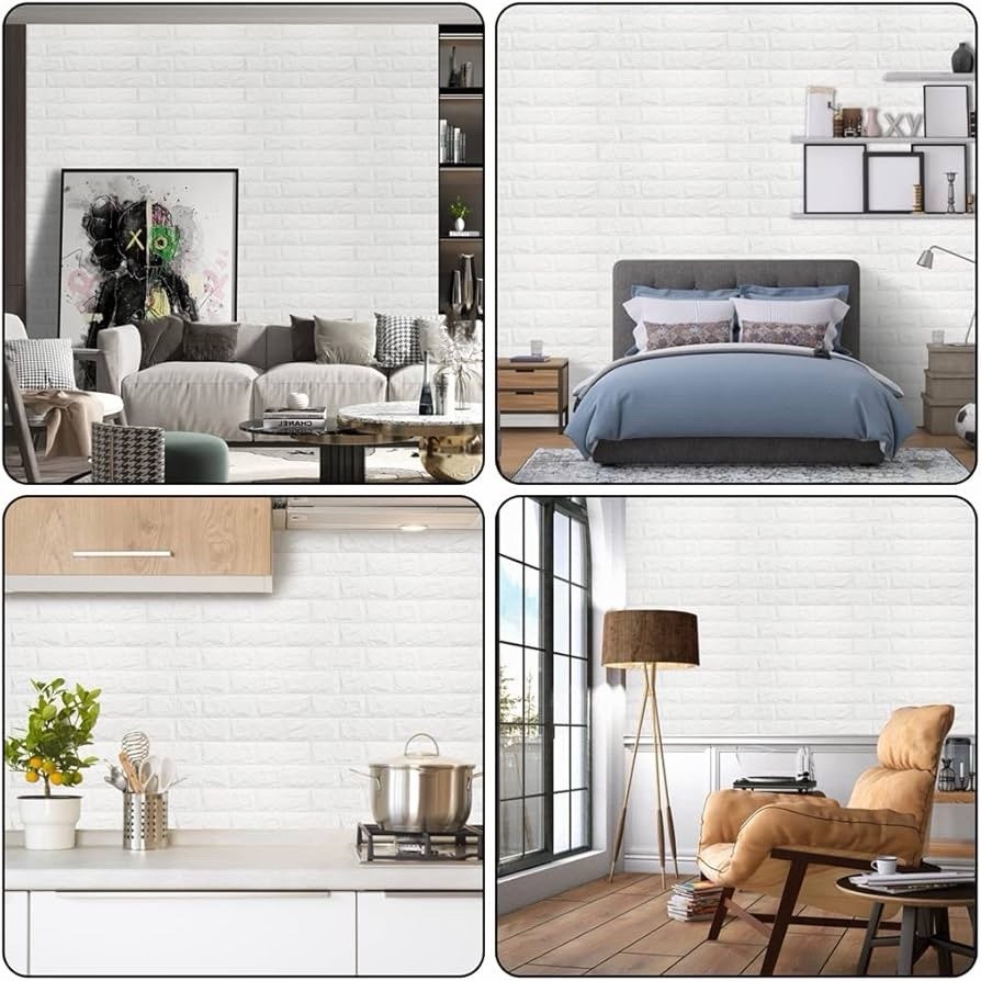White 3D Foam Wall Panels Peel and Stick Brick Wallpaper 10 Pack 59 Sq Ft