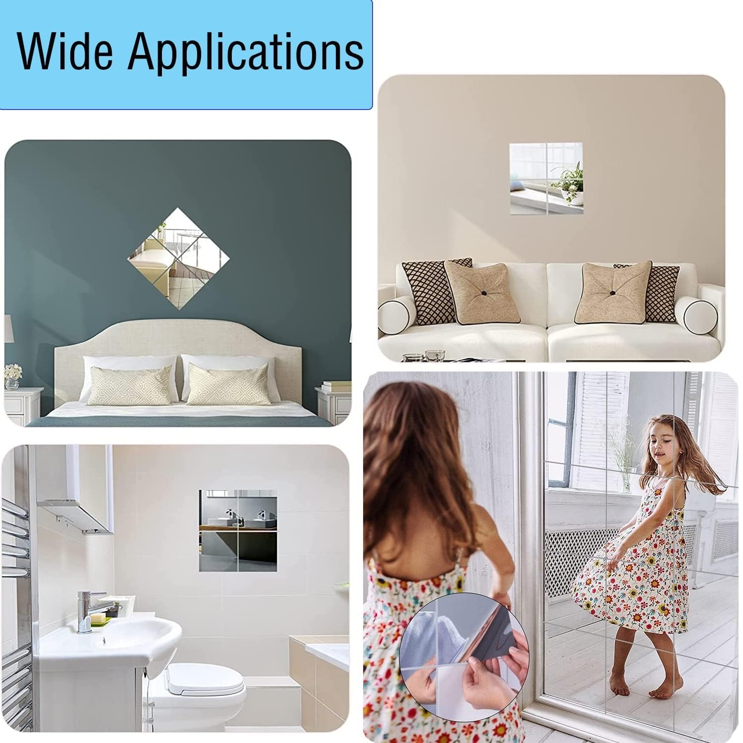 Flexible Acrylic Mirror Sheets 16"x12" – Self-Adhesive Wall Decor Tiles (2pcs)