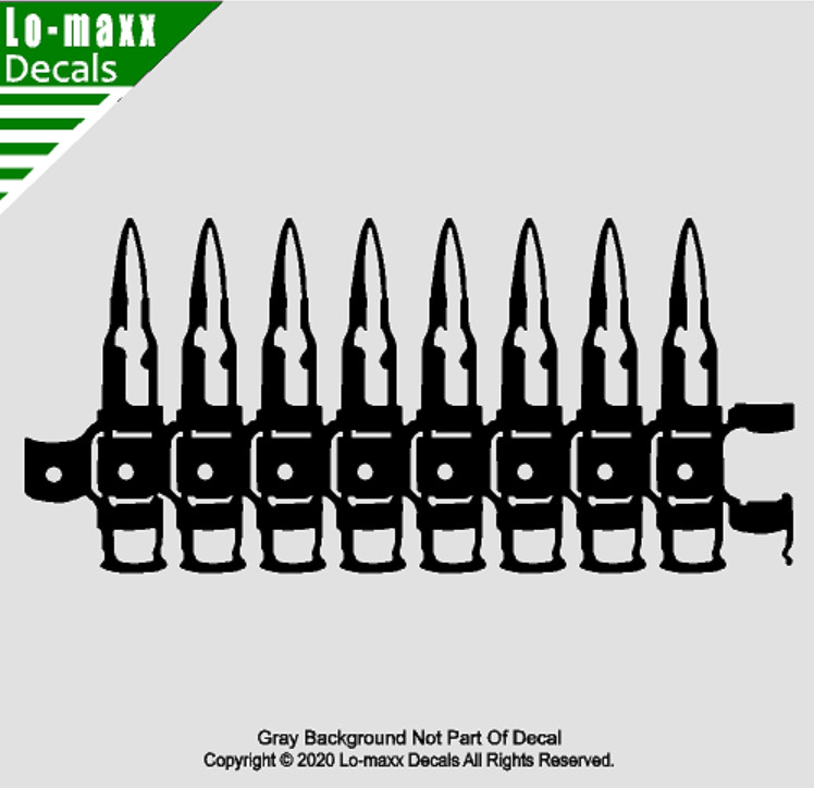Ammunition Ammo Belt Linked Cartridge Art Superior Quality Die Cut Vinyl Decal