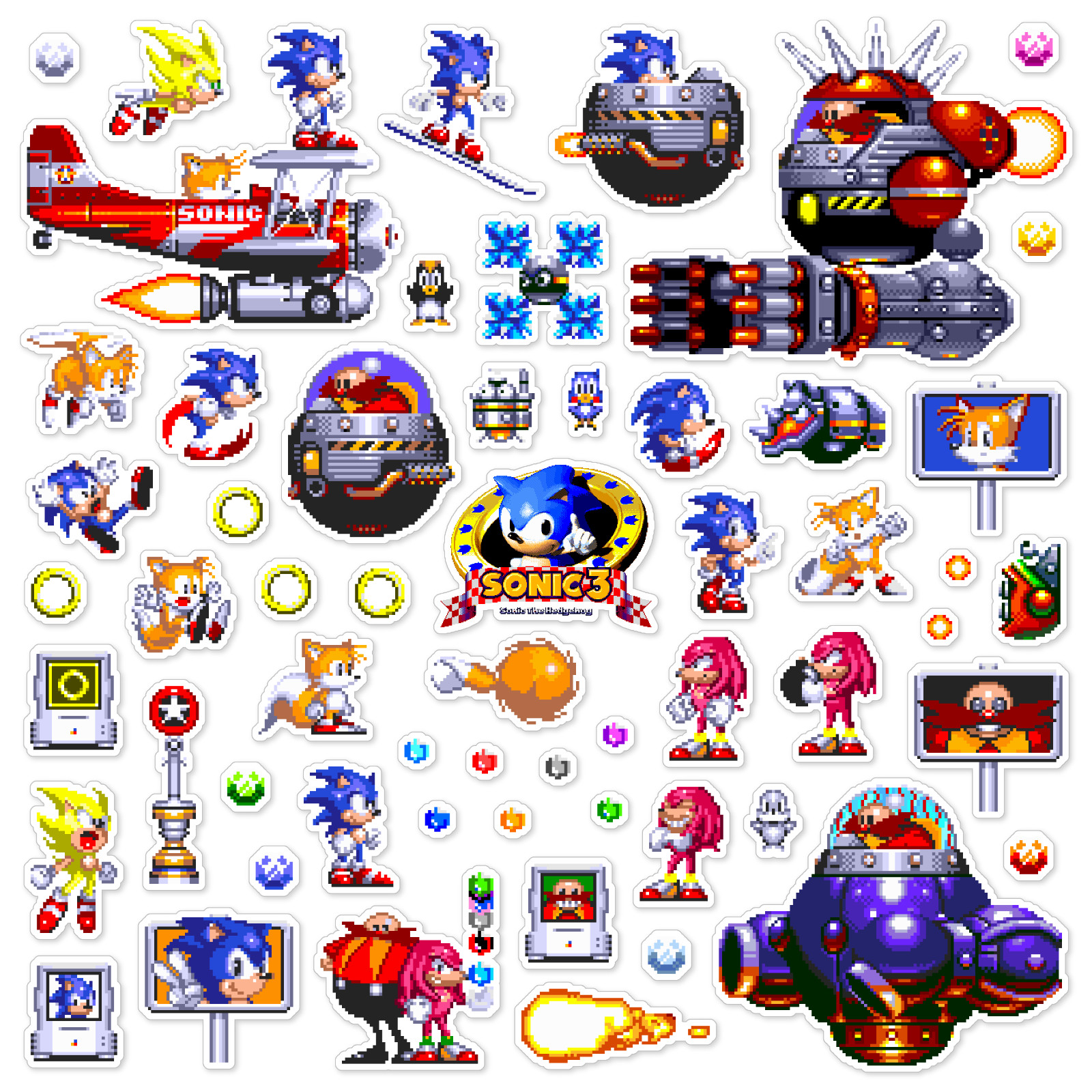 Sonic the Hedgehog 3 Stickers Sega Genesis Pixel Art 58 Sticker Pack