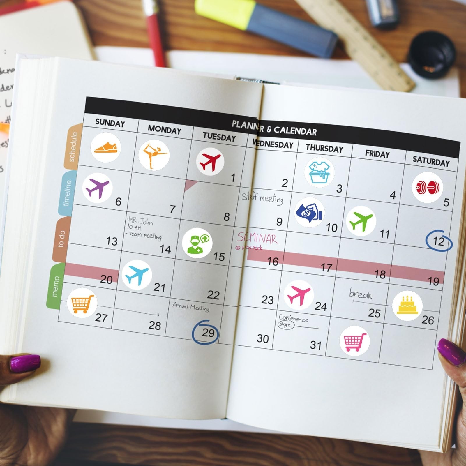 600PCS Mini Colorful Calendar Stickers,Planner Stickers for Airplane,Fitness,…