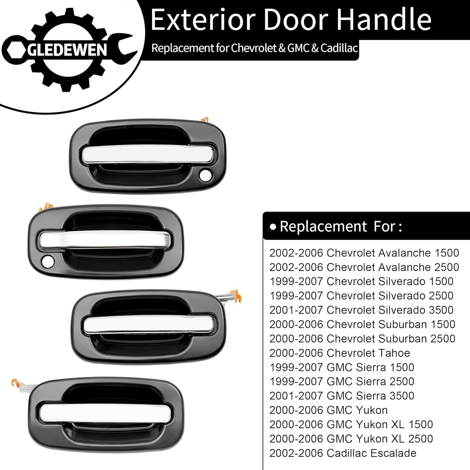 Exterior Door Handles Set, Compatible with 1999-2007 Chevy Silverado Suburban Ta