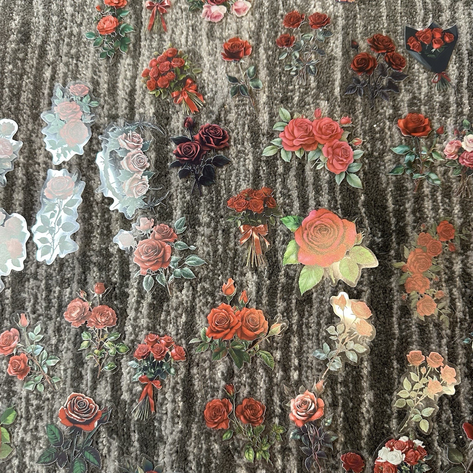 Rose Stickers 50 Flower Transparent Junk Journal Scrapbook Decals Retro New