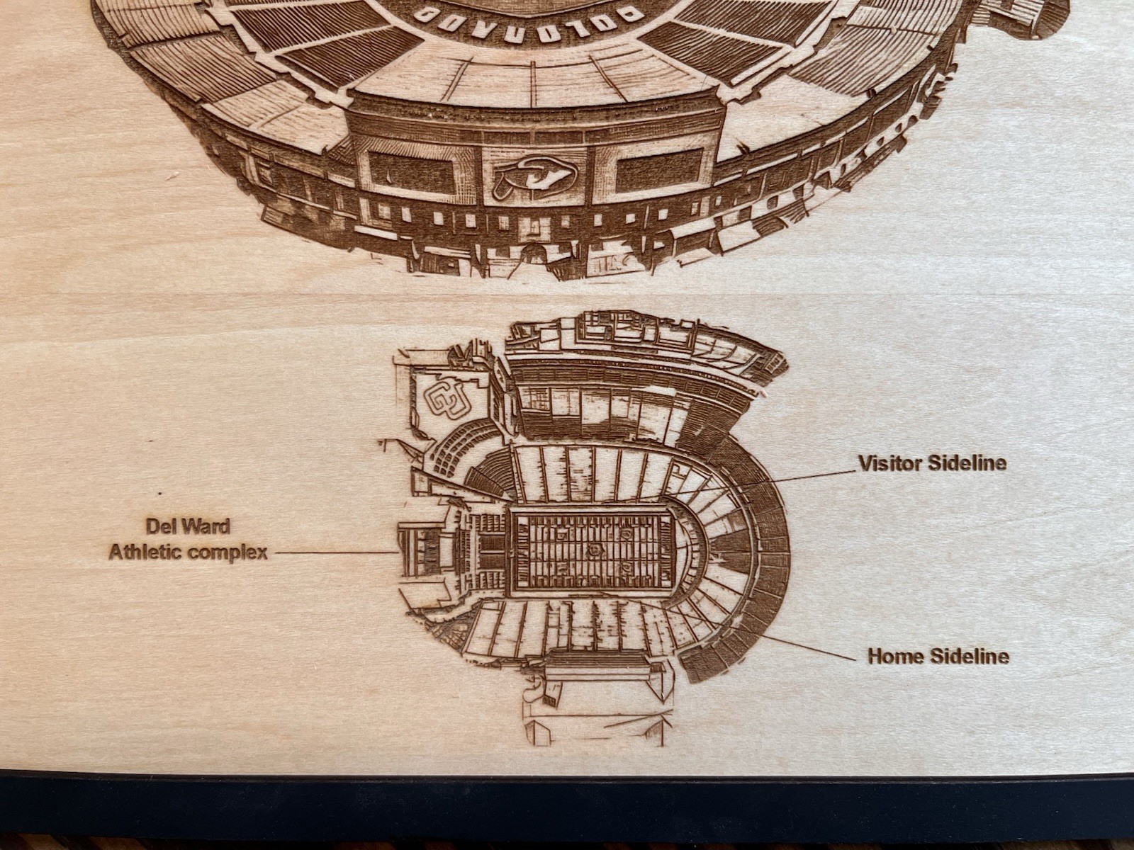 Folsom Field Boulder, Colorado Wood Engraved Blueprint