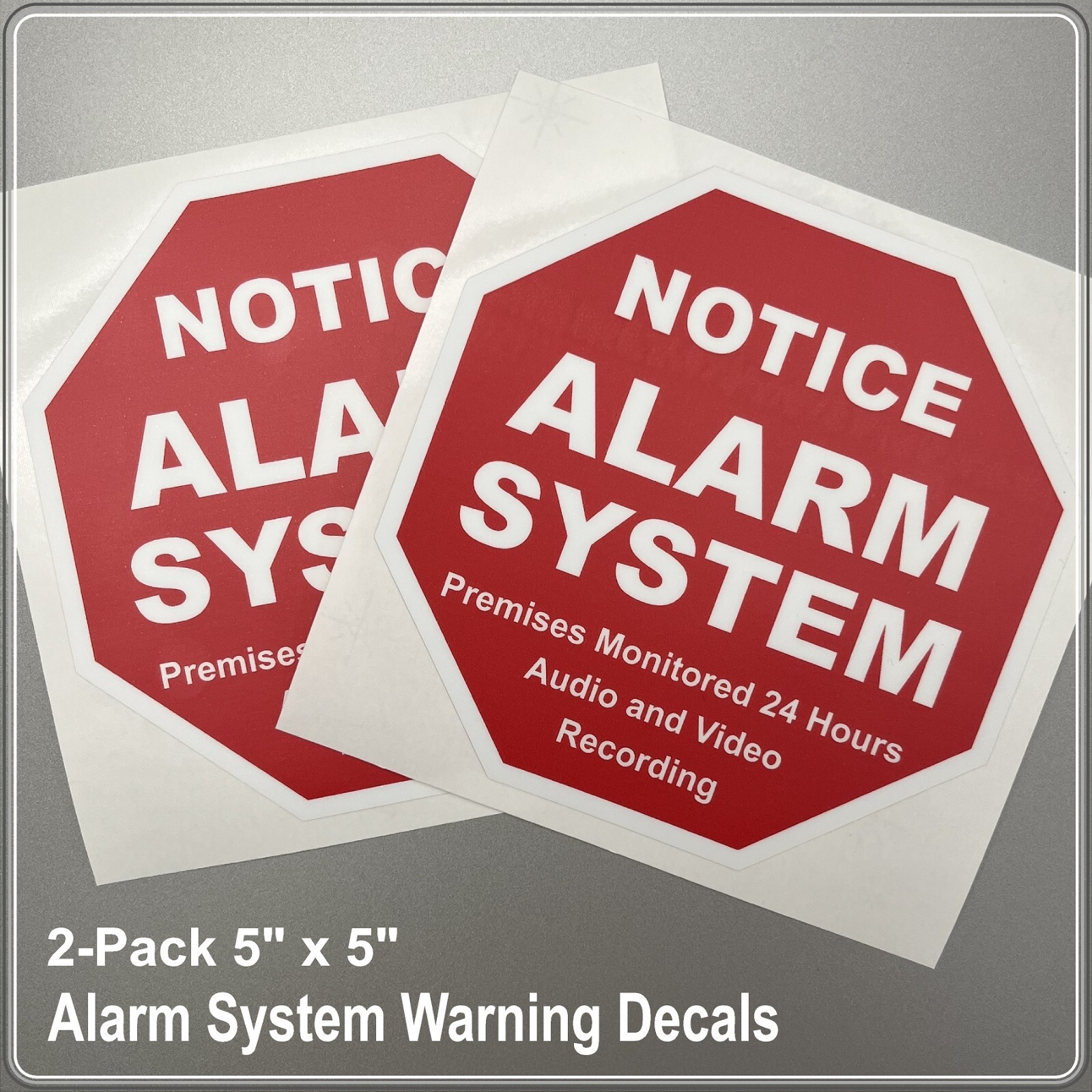 2-Pack Alarm System Warning Decals 5"x5" Red High Quality Laminated Window Stick