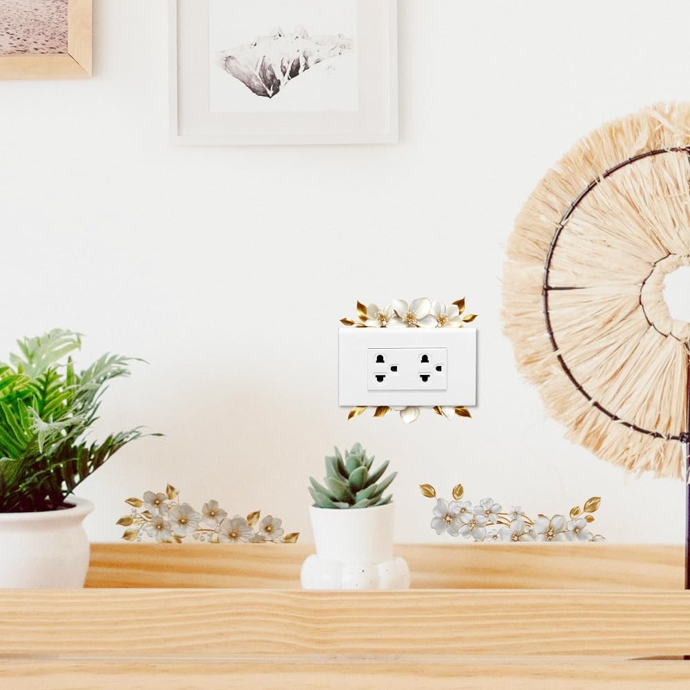 6Pcs Elegant Flower Light Switch Stickers, 7×7 Inch Flowers and Vines Wall St…