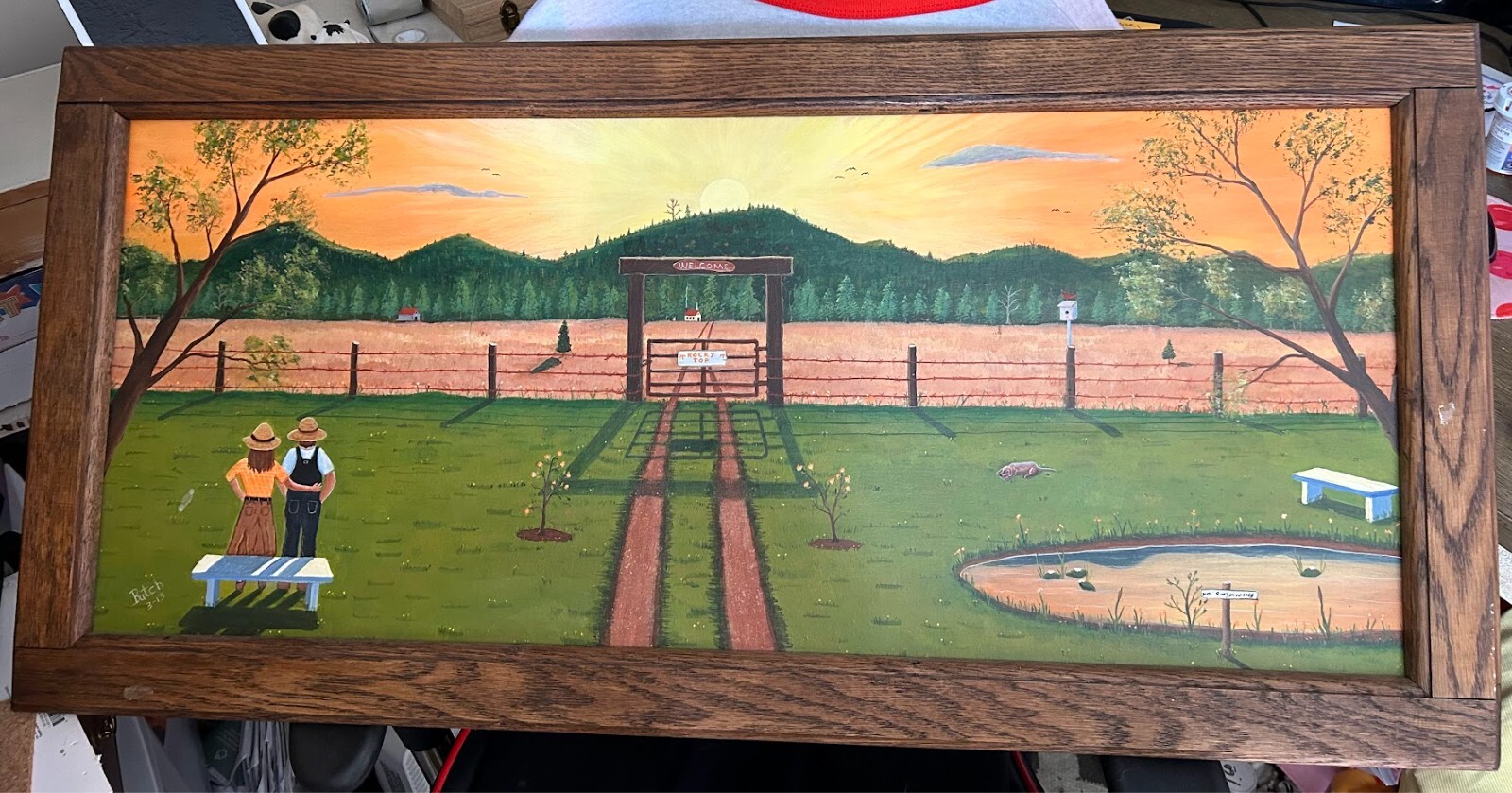 Vintage Original Signed Butch 3-13 Oil Painting 40 x 19.5 Landscape Framed Art