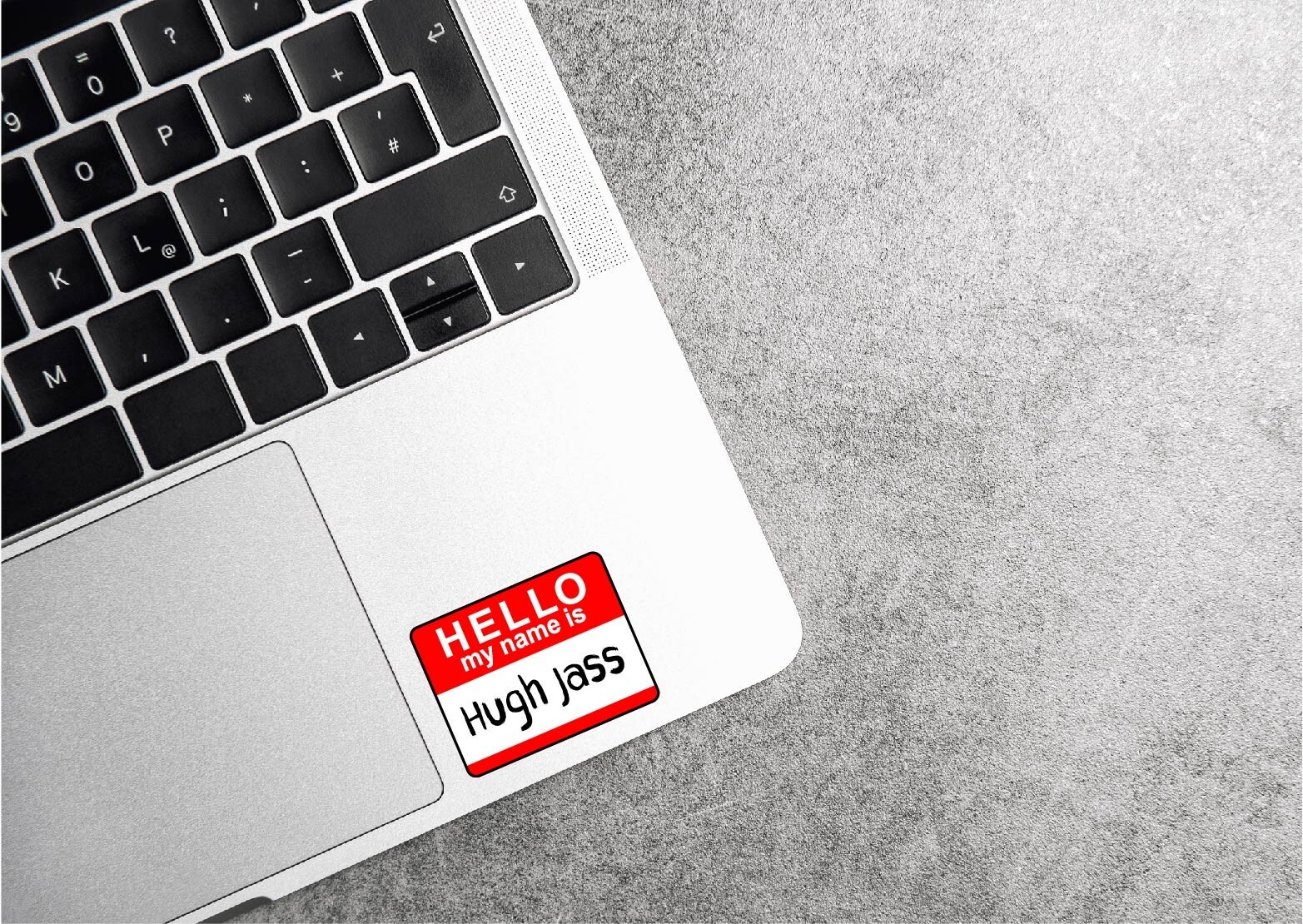 Name Tag Decal Sticker Hugh Jass Funny Huge Joke Names Hello My Name Is Red ID