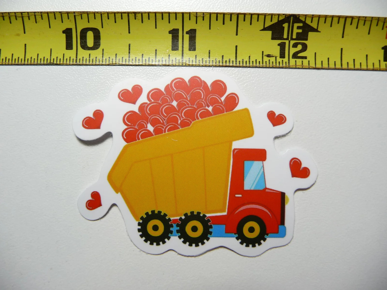 DUMP TRUCK FULL OF LOVE HEARTS SMALL STICKER DECAL FUN FUNNY CONSTRUCTION