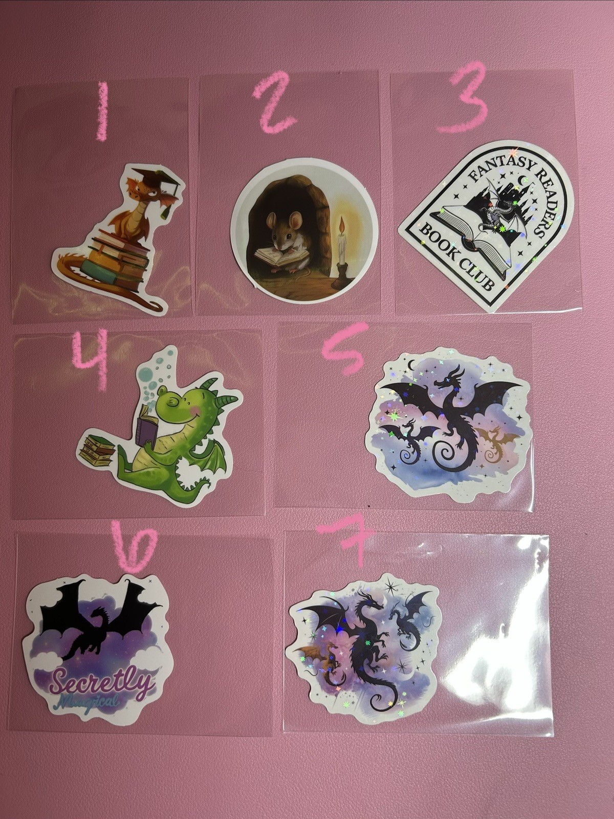 Animals Reading Books Stickers – Dragons , Cats , Mice, Penguins, Birds