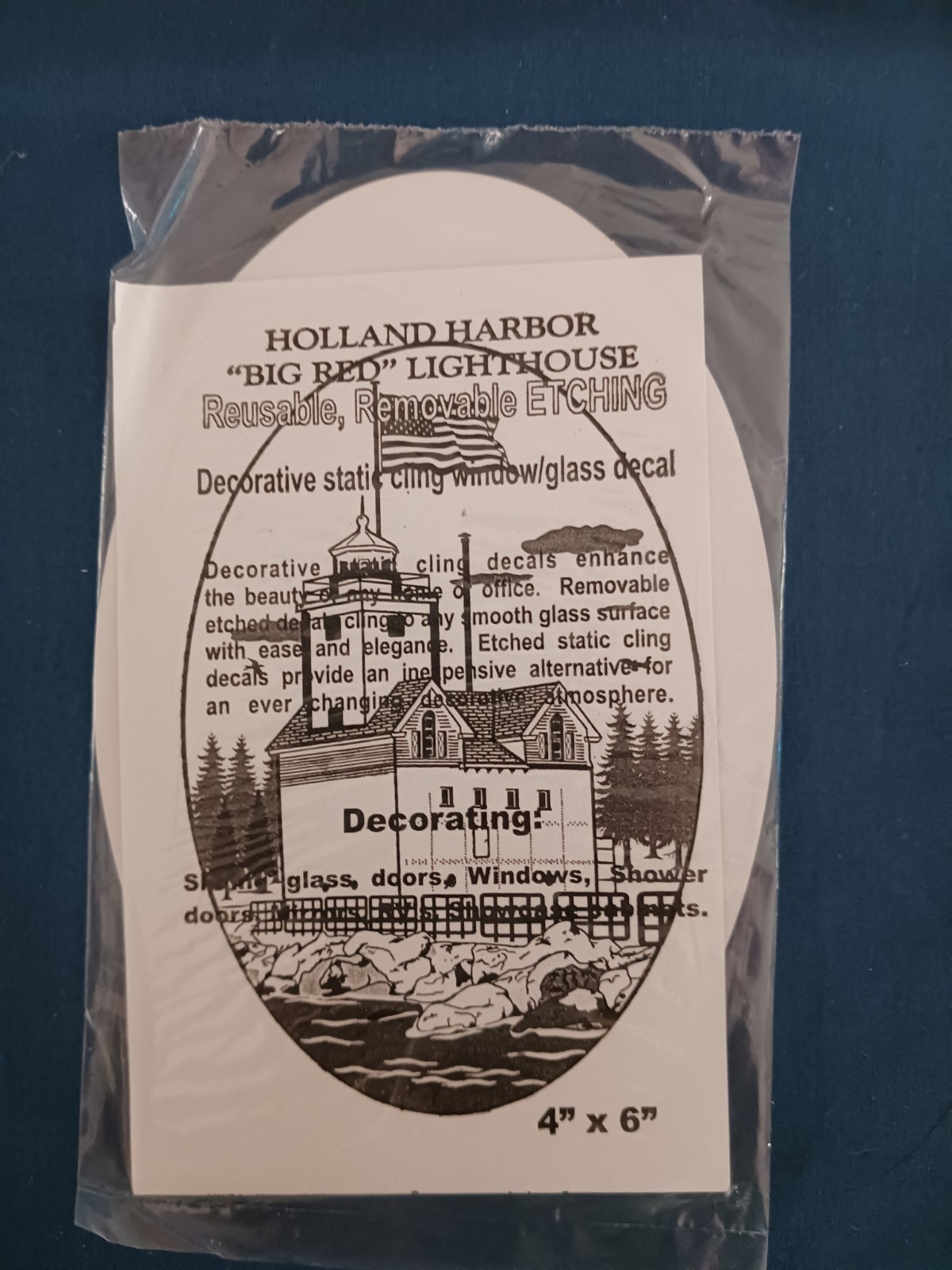 Holland Harbor Lighthouse 8"x12" OVAL Etched Look Cling Removable & Reusable SP