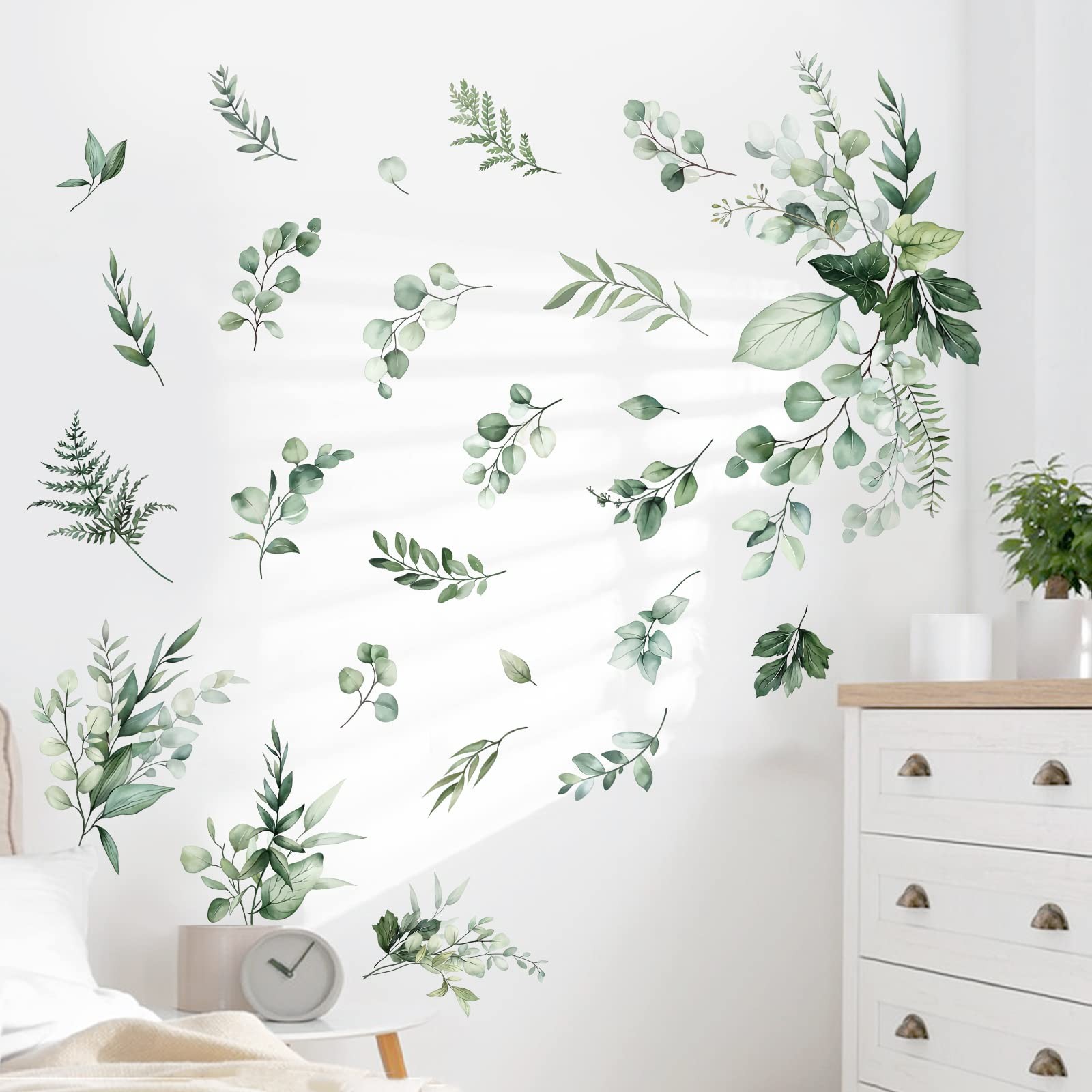 decalmile Botanical Green Leaves Wall Stickers Eucalyptus Leaf Plants Wall Art D