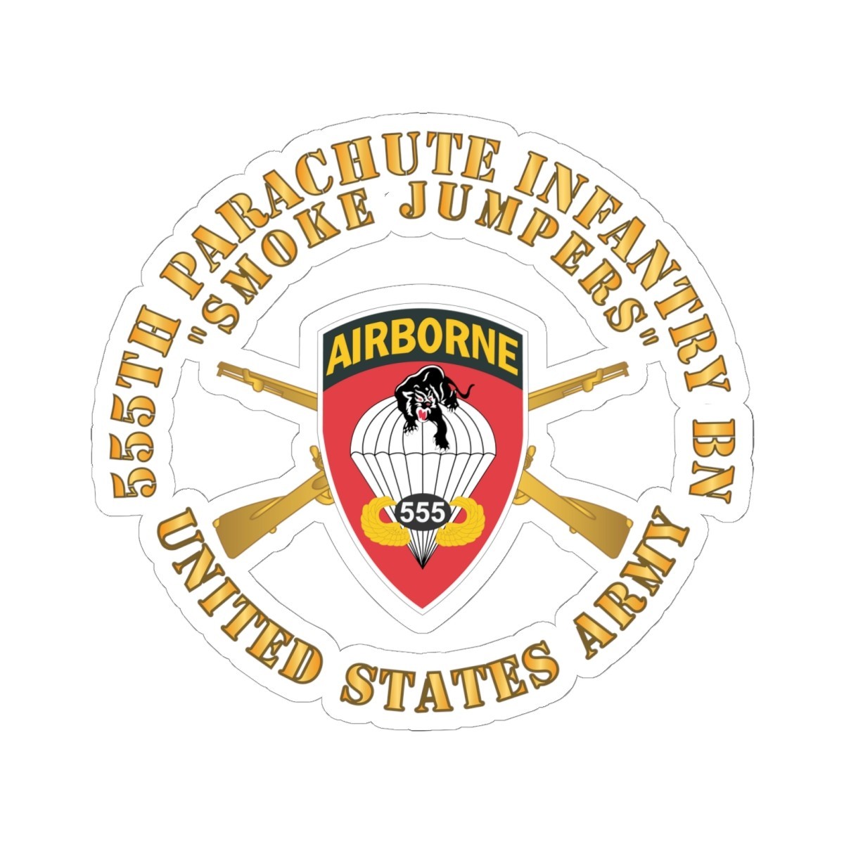 Kiss-Cut Stickers – Army -555th Parachute Inf Bn -SSI -Black Red Buffalo Soldier