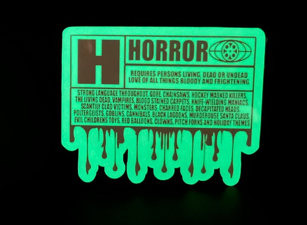 Horror Sticker Pack Glow in Dark 4pc | Creepy Cute VHS Knife Waterproof Stickers