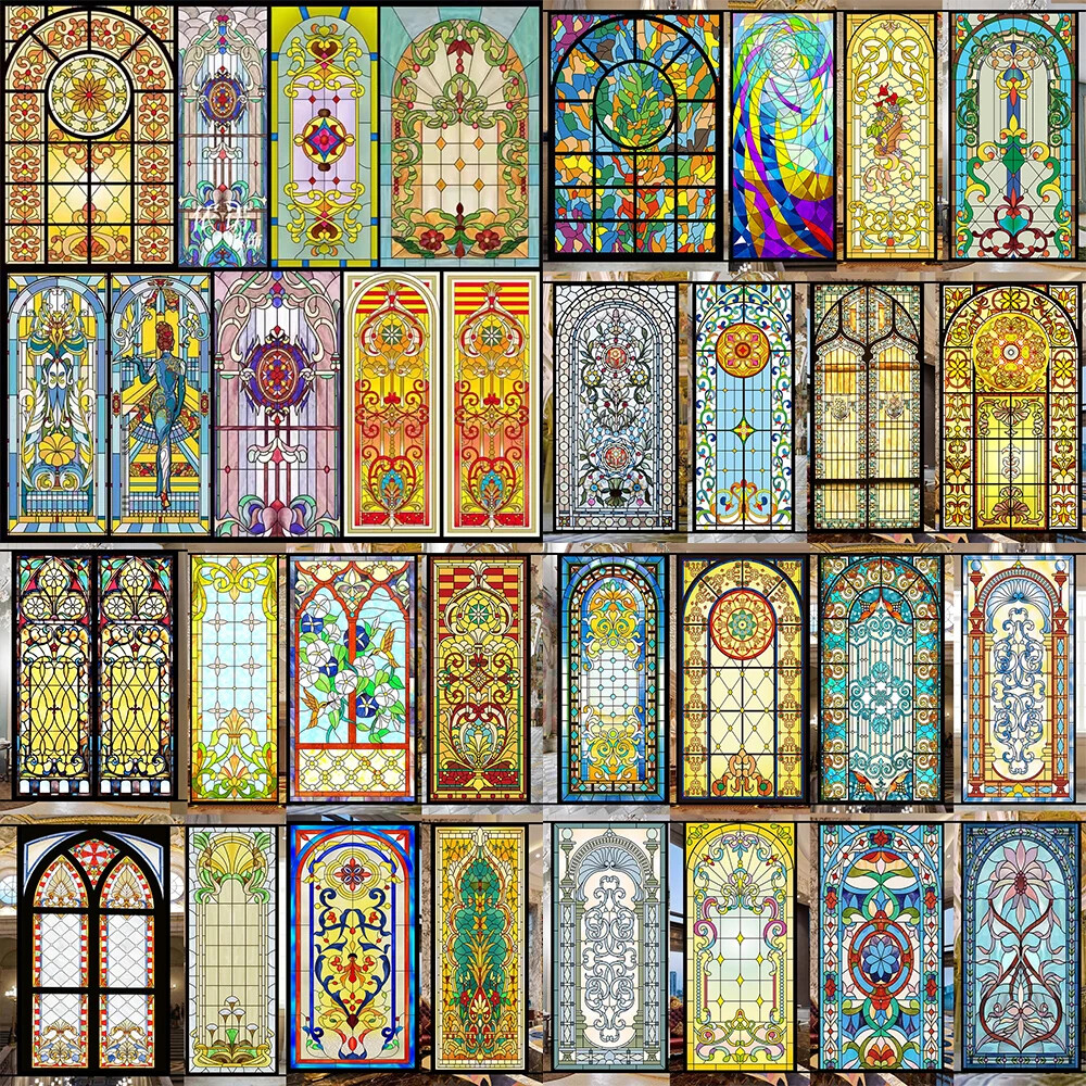 Vintage Self-adhesive Window Film Frosted Stained Privacy Glass Sticker Decor