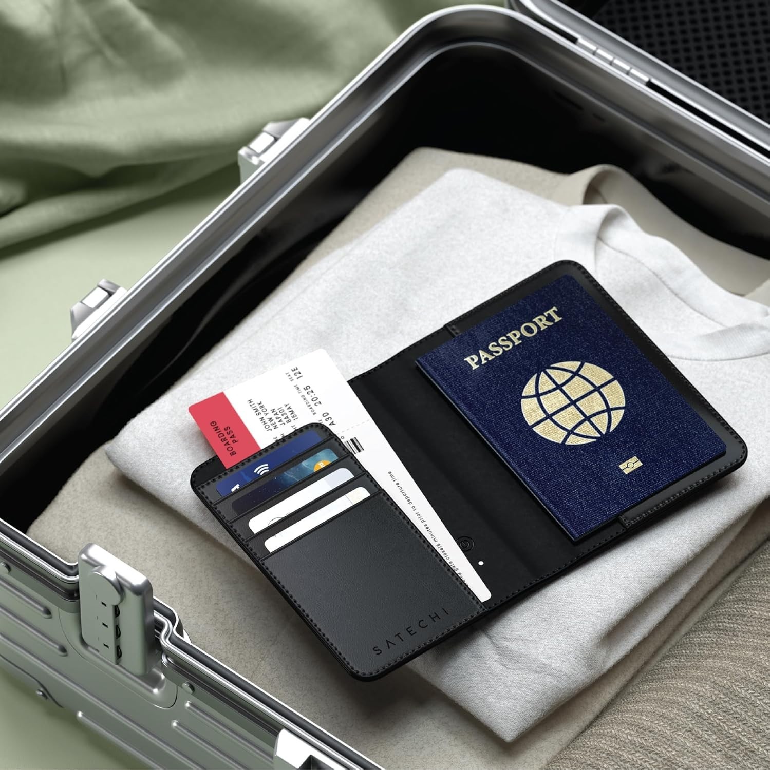 Passport Holder for Travel with Find My, Passport Cover with 4 Card Holder, Wire
