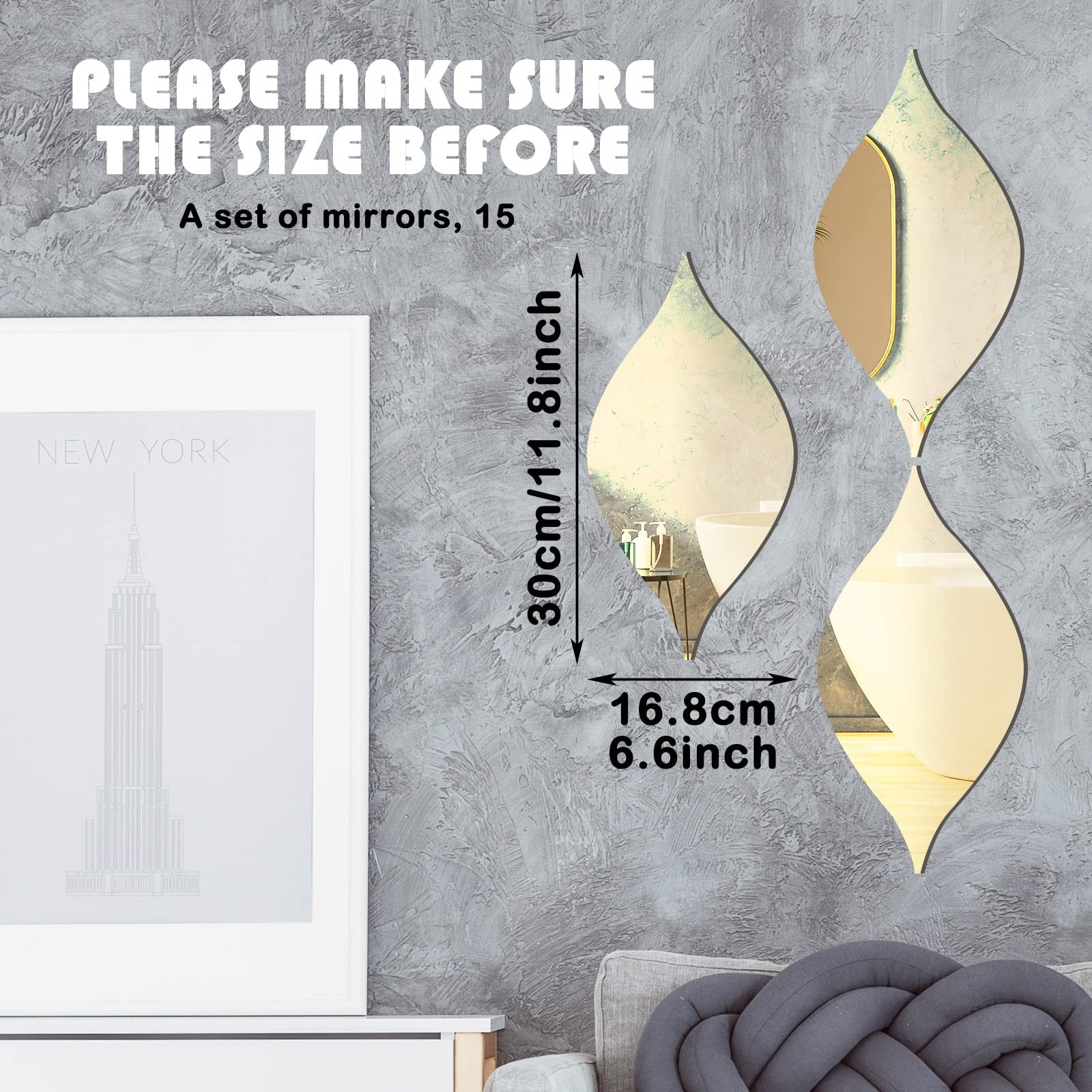 15 Pack Teardop Mirror Stickers Wall Decor Decals Wavy Acrylic Mirror Removab…