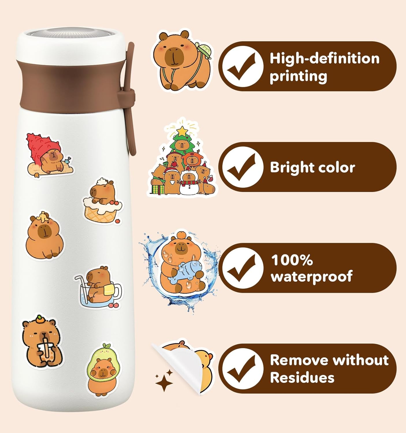 200pcs Capybara Stickers, Cute Vinyl Stickers Laptop Water Bottle Stickers for K