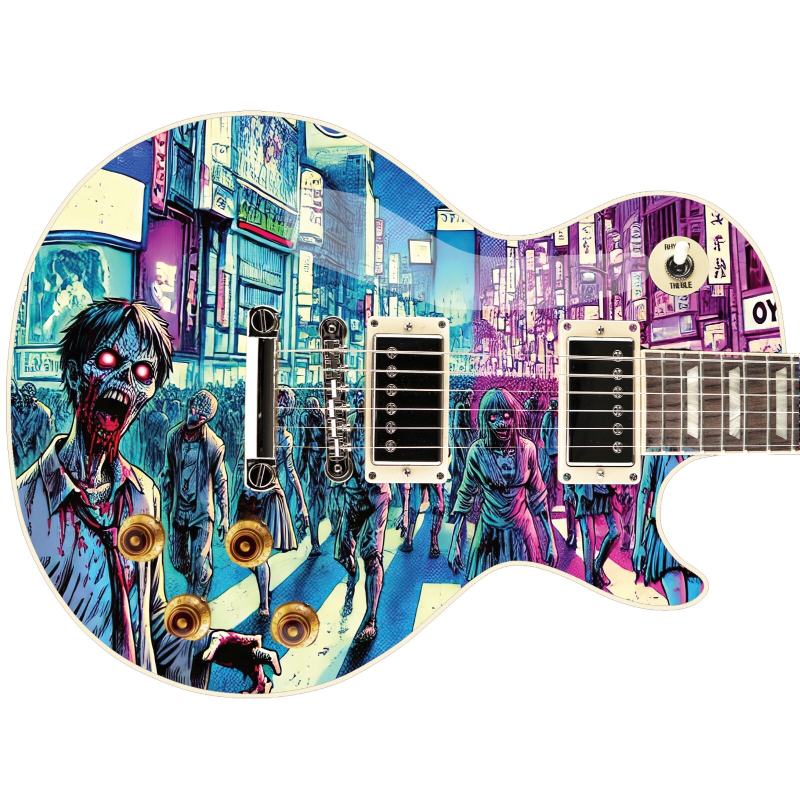 Guitar or Bass Custom Skin Wrap 'Tokyo Zombie Horde' Manga Style Printed Graphic