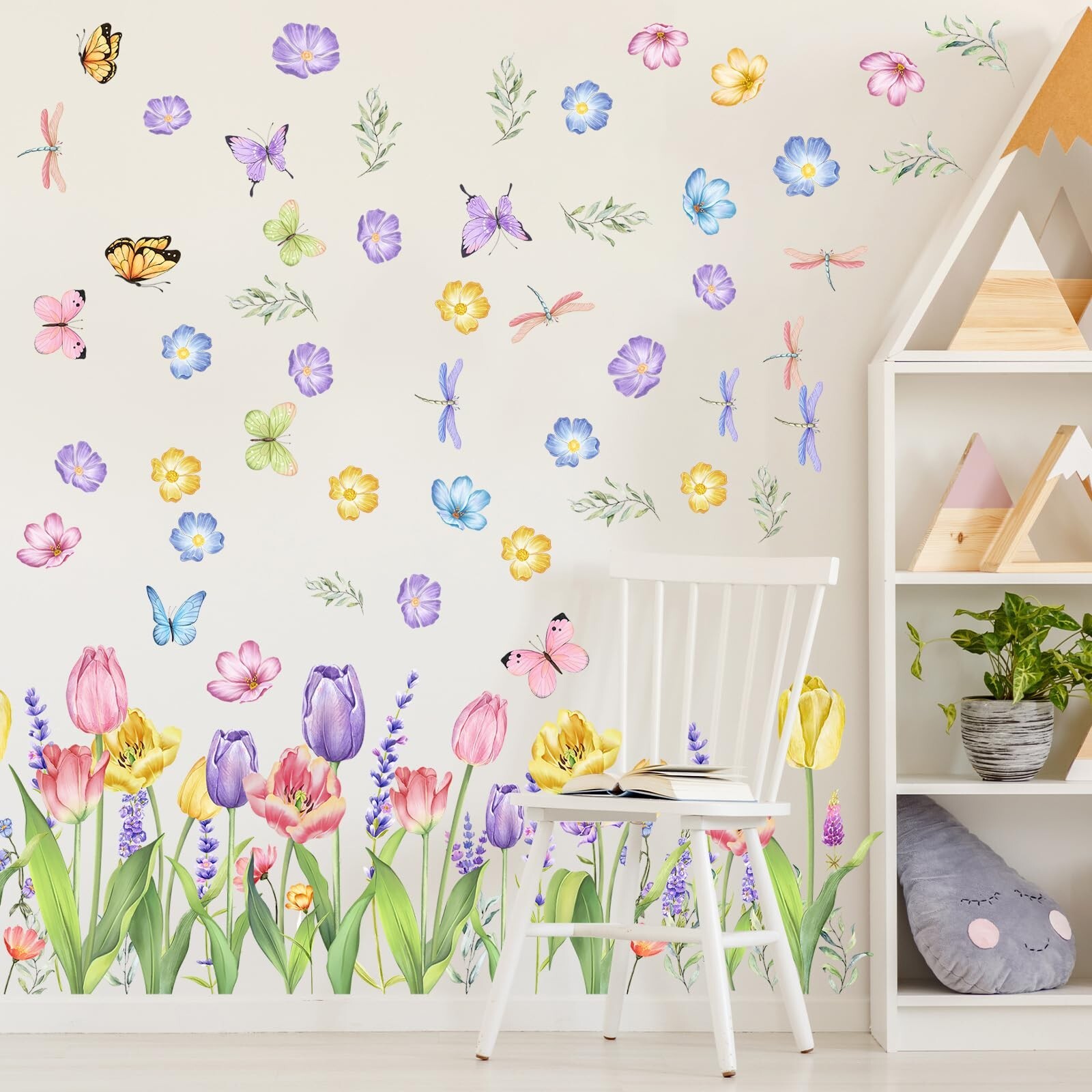 Eersida 6 Sheets Spring Wall Stickers Flower Decals Lavender Tulip Butterfly …