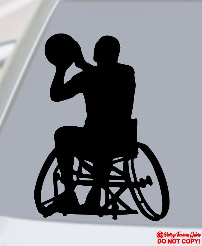 WHEELCHAIR BASKETBALL PLAYER VINYL DECAL STICKER WINDOW BUMPER HANDICAP SPORTS