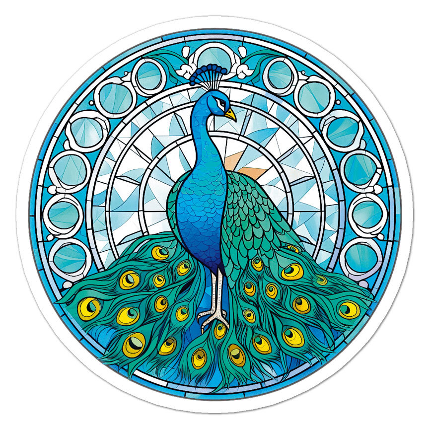 Stained Glass Peacock, Vinyl Decal Sticker, Indoor Outdoor, 3 Sizes, #11156