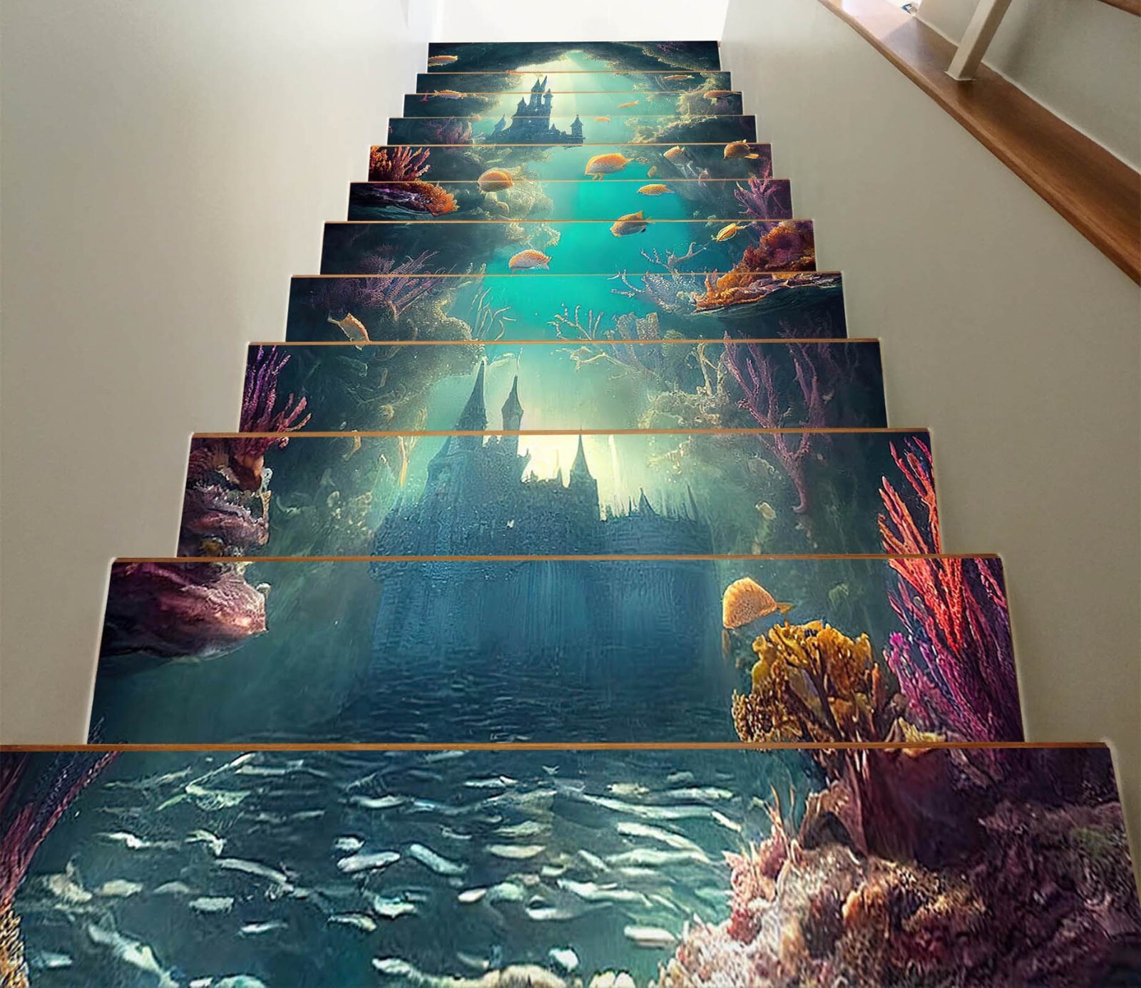 3D Ocean Castle W178 Stairs Risers Decoration Photo Mural Vinyl Wallpaper Vera
