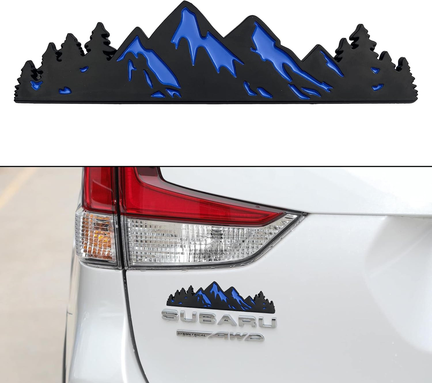 7 Inch Snow Mountain Tree Emblem, Trunk Tailgate Mountains Graphic Badge Fits fo