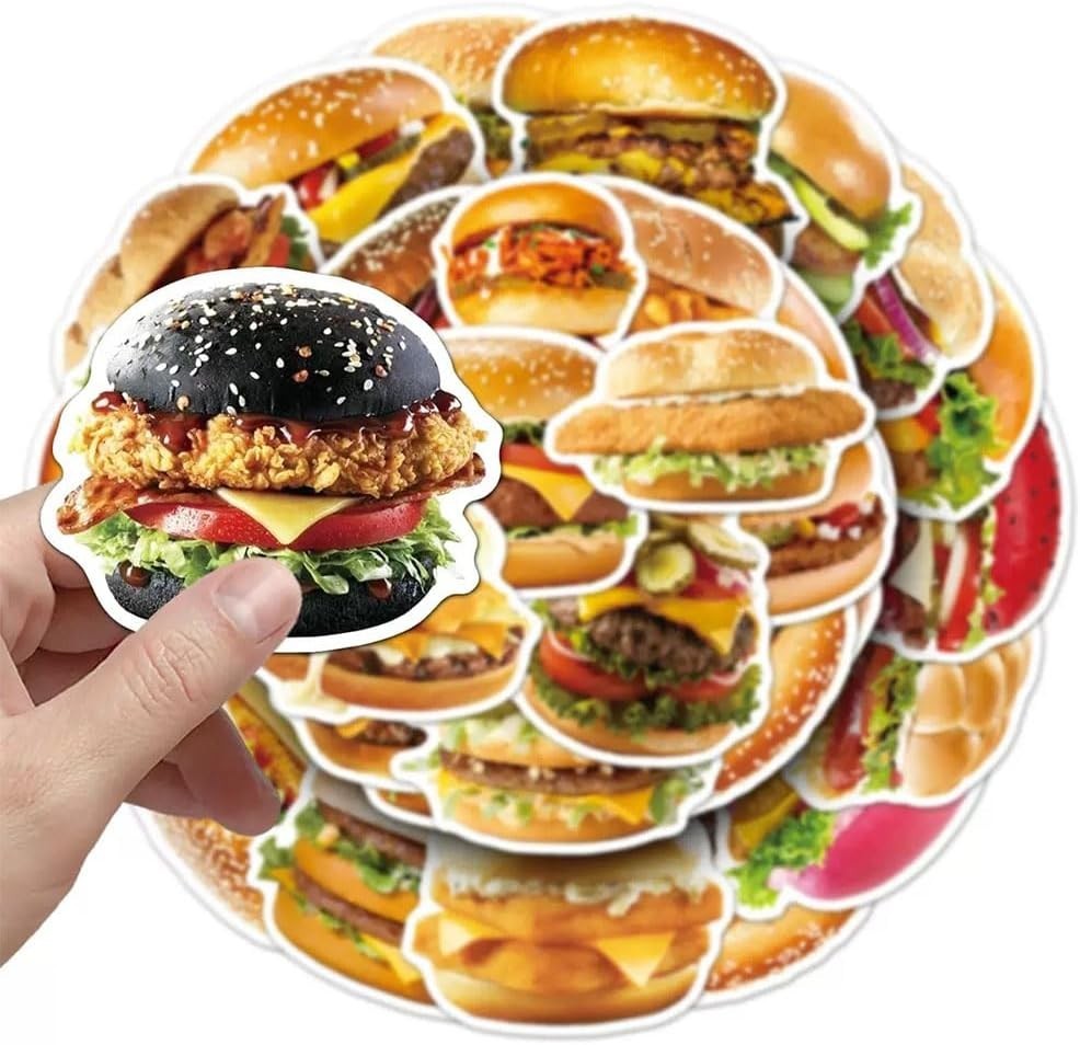 Hamburger Stickers |50Pcs Burger Waterproof Vinyl Decals | Removable Reusable…