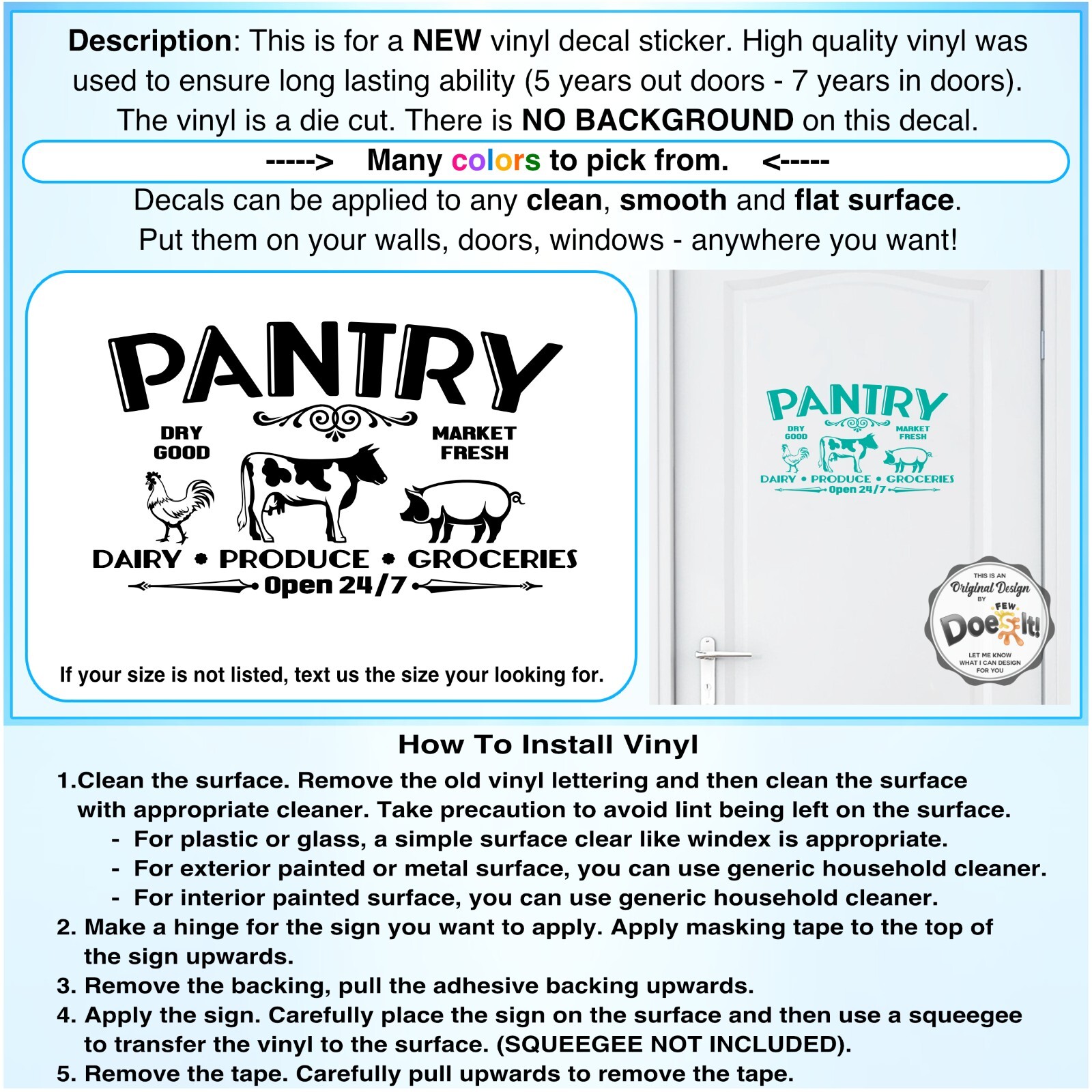 Pantry Door Decal Open 24 7 Dairy Sign Modern Kitchen Antique Vintage Vinyl D201