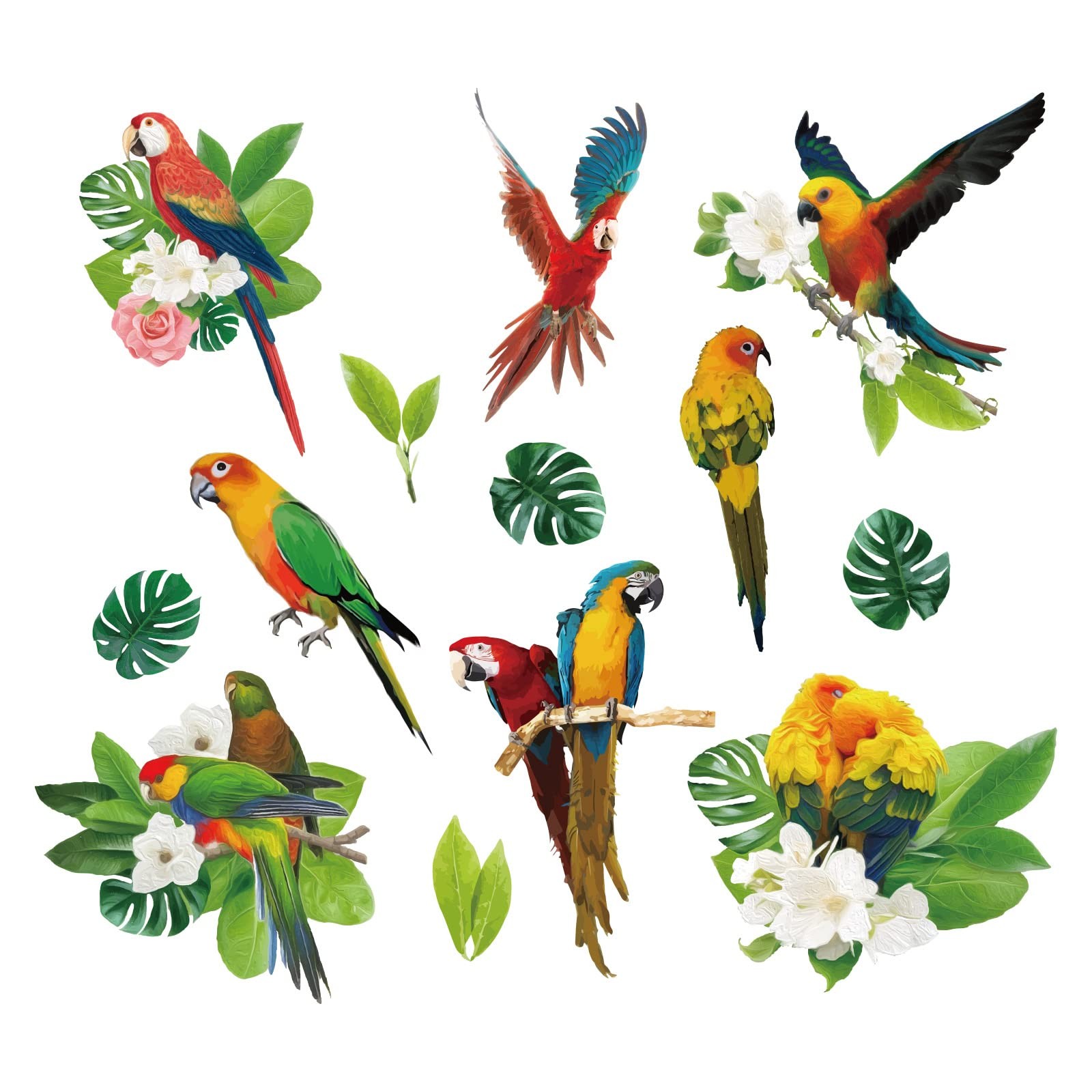 Tropical Plants Parrot Wall Stickers Green Leaf Birds Watercolor Flower Vinyl…