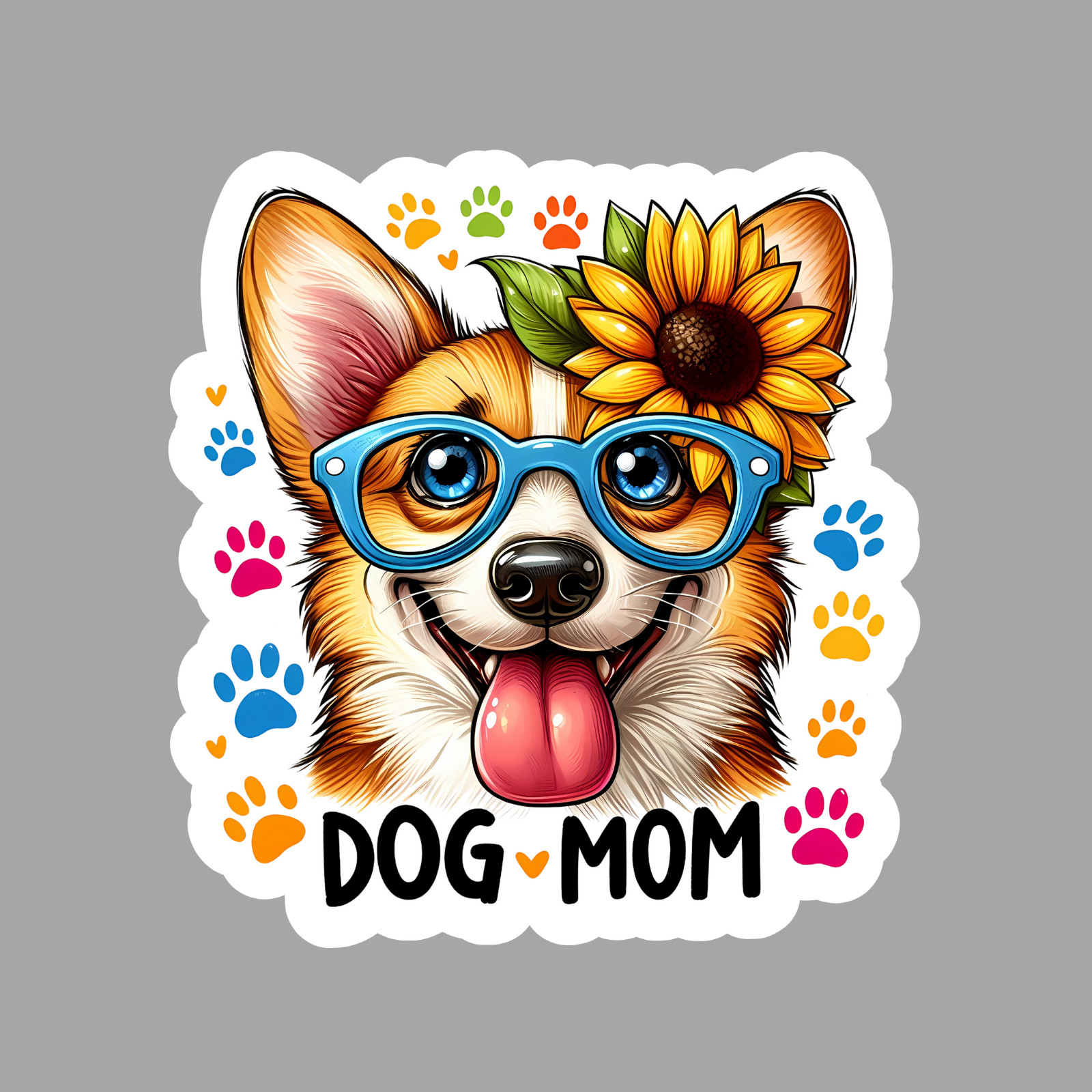 Dog Mom Sticker Vinyl Decal Cute Glasses Sunflower Paw Prints Gift
