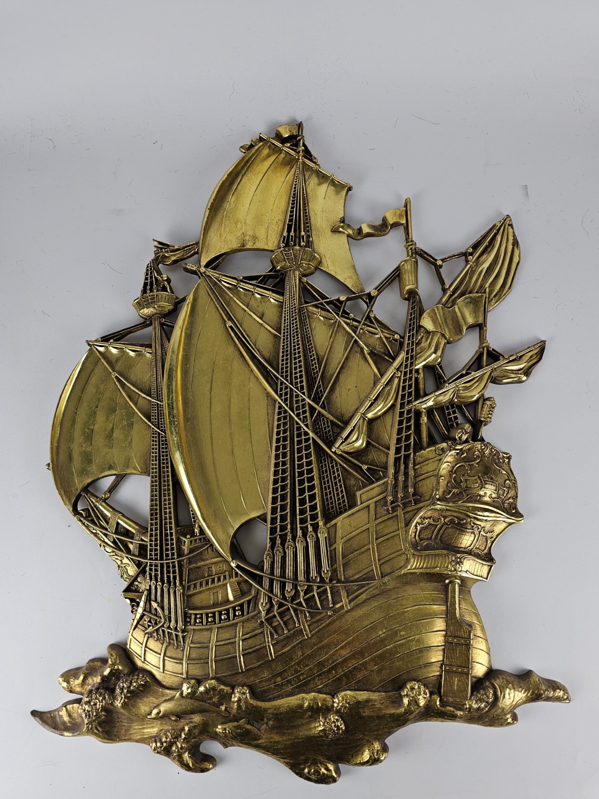 MCM 1958 Dart Nautical Clipper Ship Wall Plaque Gold Pirate Sailing Decor
