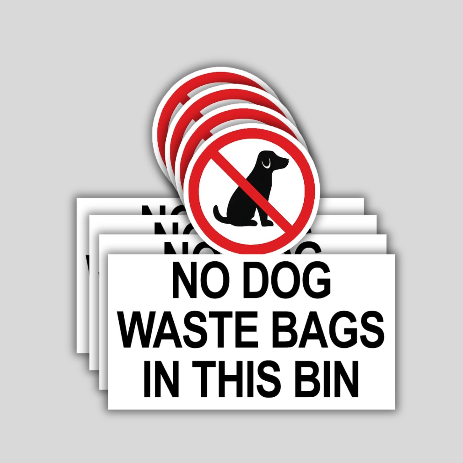 No Dog Waste Stickers: Waterproof Vinyl Decals for Trash Cans – 4 Piece Set